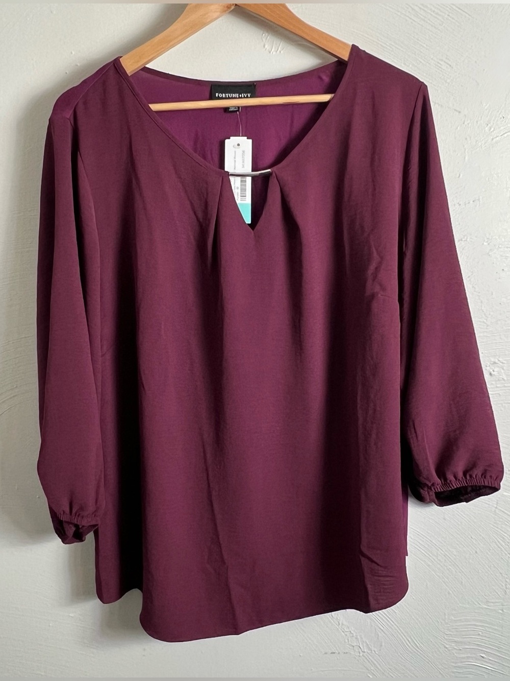 Fortune + Ivy NWT Stitch Fix Purple Estrella Key Hole Mixed Material Blouse 1X